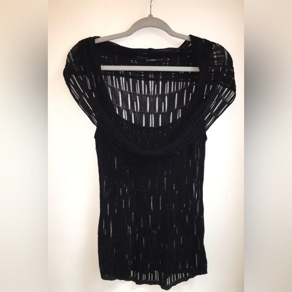 NWOT Maya Cowl Neck Sleeveless Net Mesh Blouse (L) Black